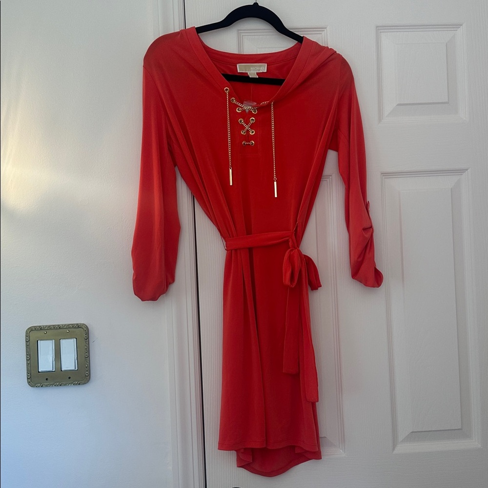 Michael Kors Coral Dress with Gold Chain Detail